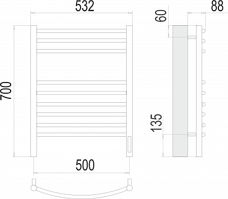 Классик П9 500х700 электро (sensor quick touch)  Полотенцесушитель TERMINUS Чапаевск - фото 3