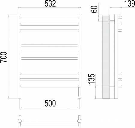 Прато П9 500х700 электро (sensor quick touch) Полотенцесушитель  TERMINUS Чапаевск - фото 3