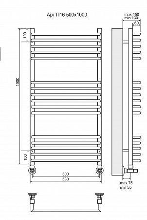 Арт П16 500х1000 Полотенцесушитель TERMINUS Чапаевск - фото 3 Арт П16 500х1000 Полотенцесушитель TERMINUS Чапаевск - фото 3