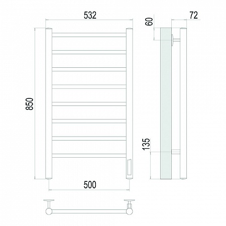 Аврора П8 500х850 Электро Полотенцесушитель TERMINUS Брашированное золото Чапаевск - фото 4